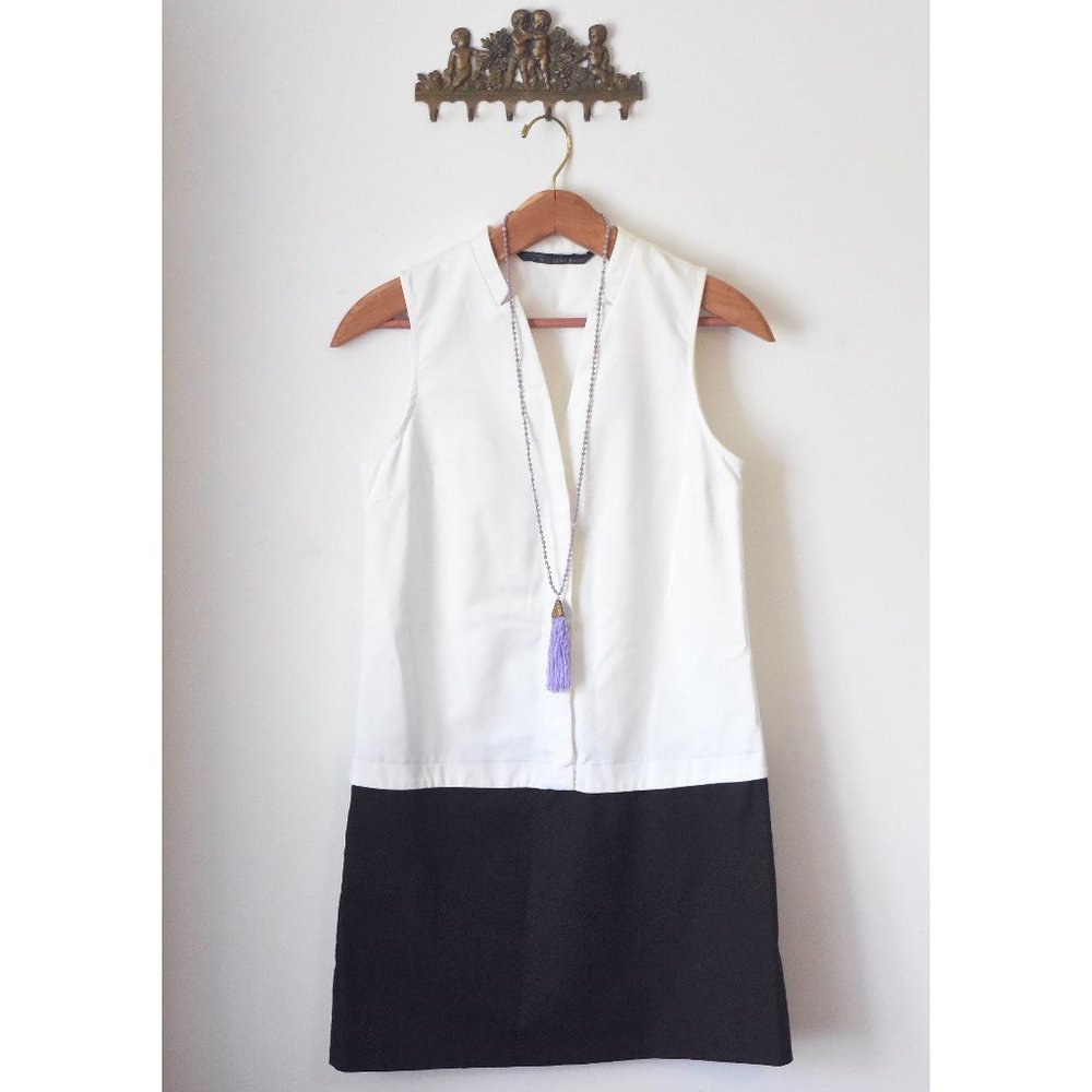 Zara Basic Black & White Color Block Dress - image 1
